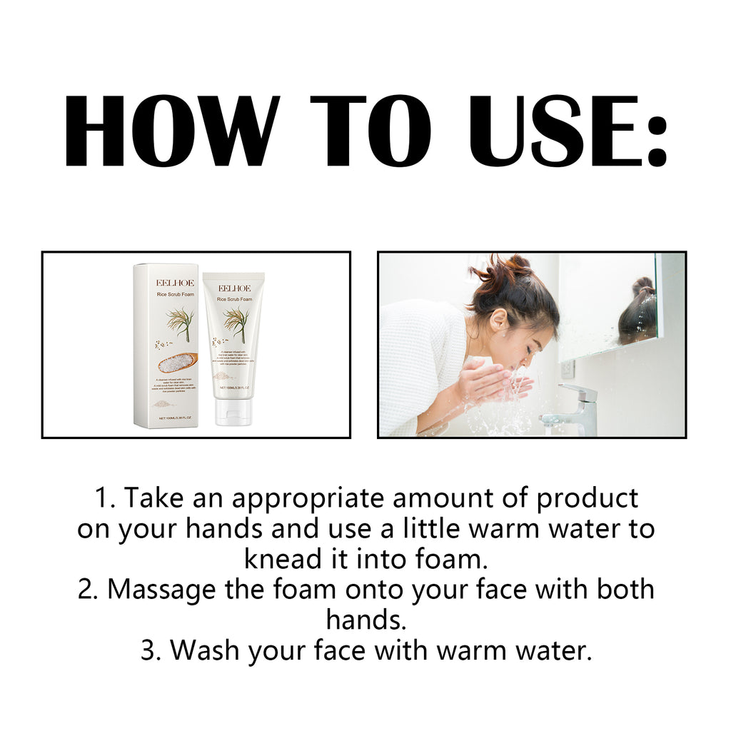 Rice Scrub Foam, Deeply Clean Firming Pores Repair Facial Dull Skin Shine White Face