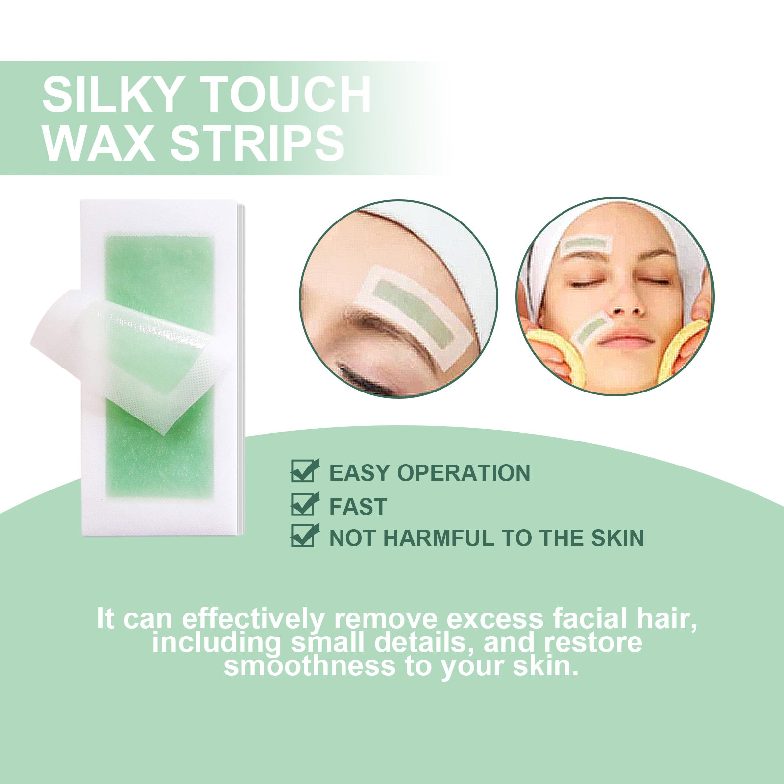 Silky Touch Wax Strips, Mild Non-Irritating Moisturizing Refreshing Clean Face Lip Hair Removal Wax